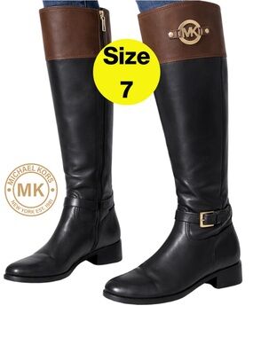 MICHAEL KORS 🌟 STOCKARD Knee-High Riding Boots (Women’s Size 7) Blk/Brown/Gold